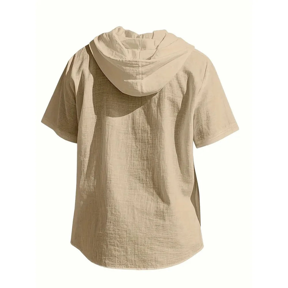 Cotton-Linen Hooded Summer Shirt