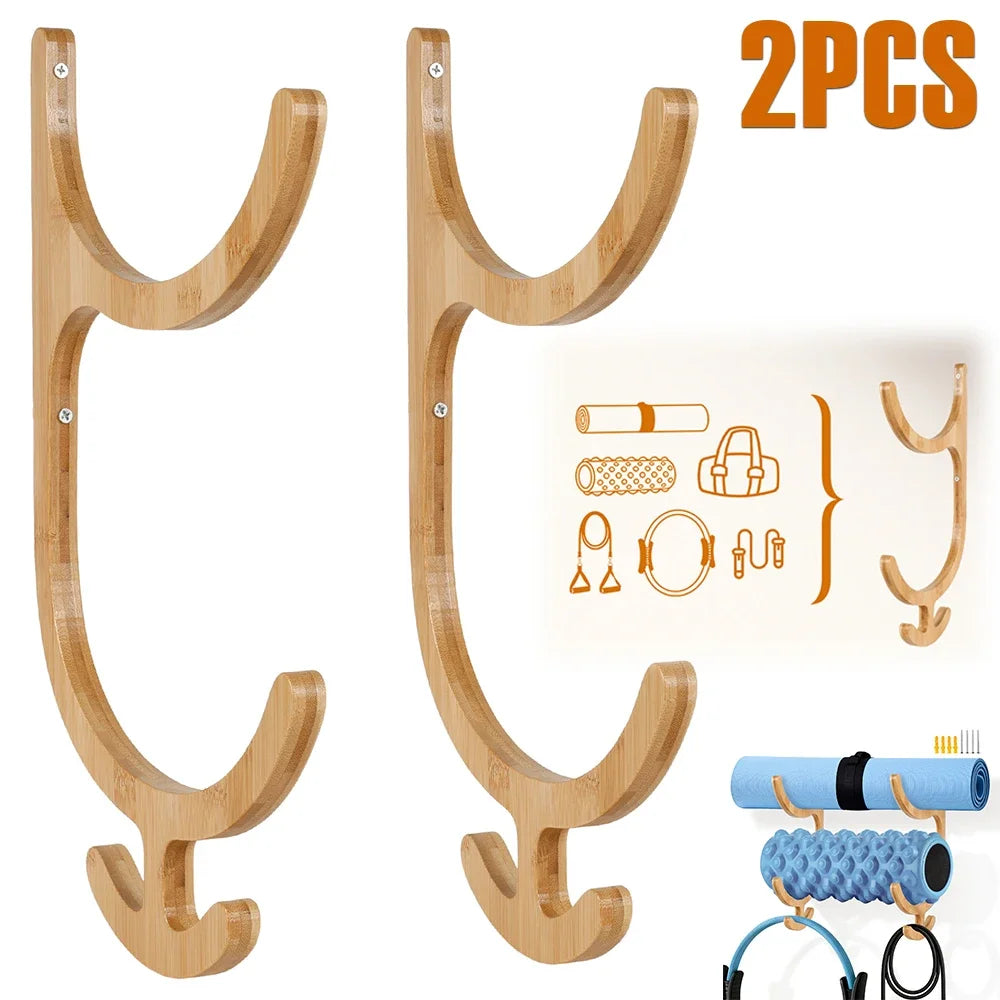 Wooden Yoga Mat Wall Rack Pair