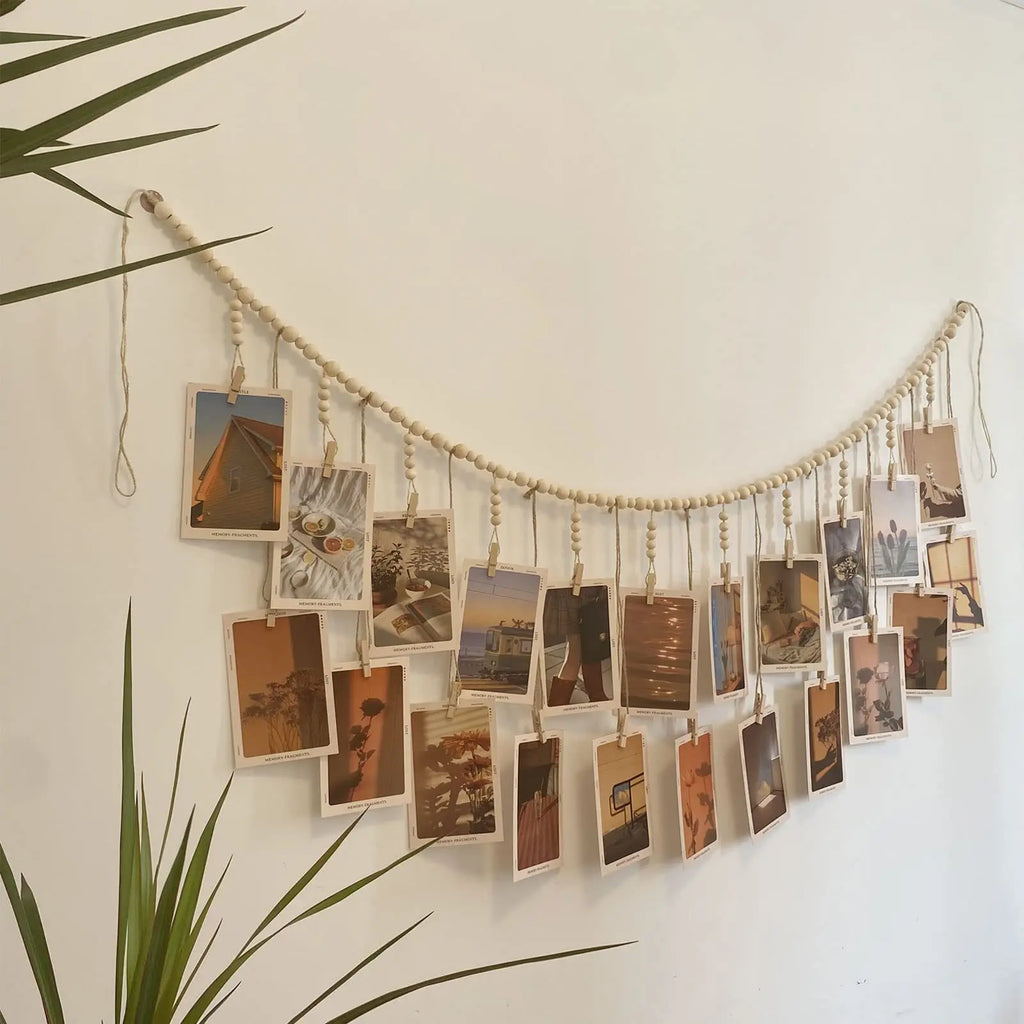 Wooden-Bead Hanging Photo Display