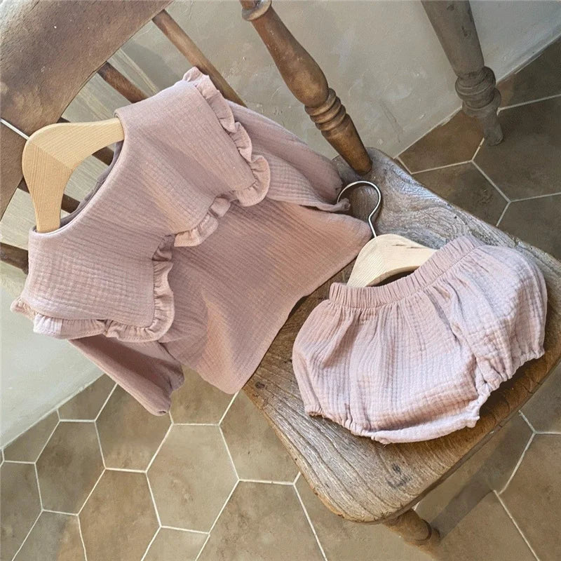 Navy-Inspired Cotton Shirt & Bloomer Set