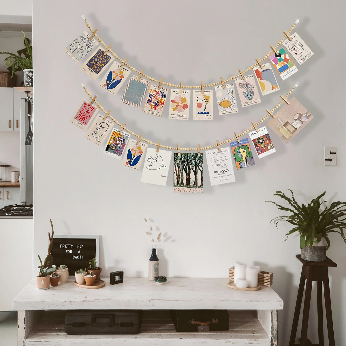 Wooden-Bead Hanging Photo Display