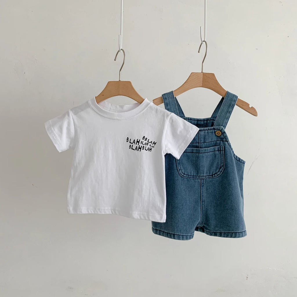 Baby T-Shirt & Denim-Style Dungaree Set
