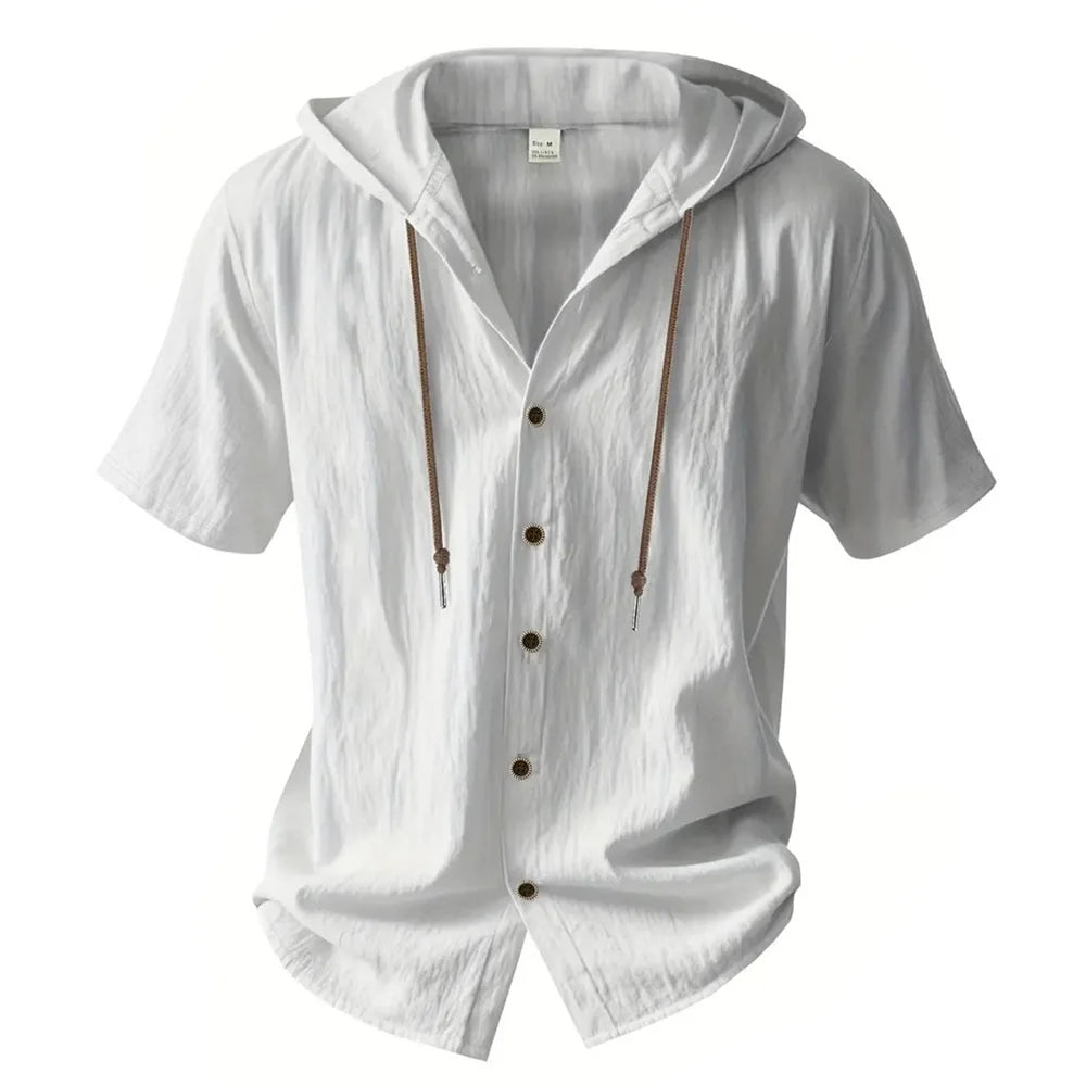 Cotton-Linen Hooded Summer Shirt