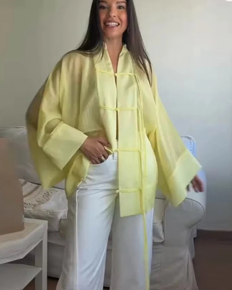 Knot-Detail Draped Summer Shirt