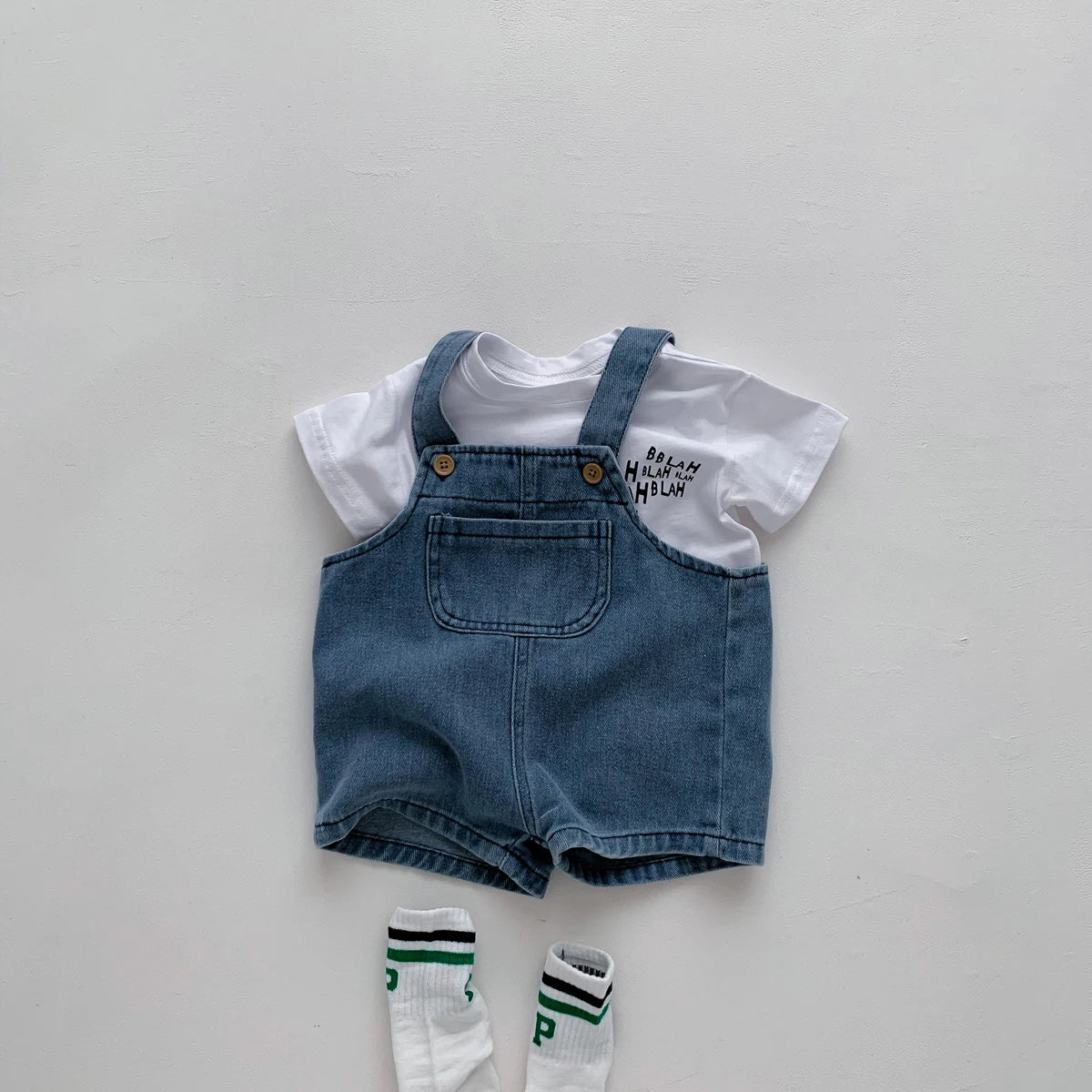 Baby T-Shirt & Denim-Style Dungaree Set