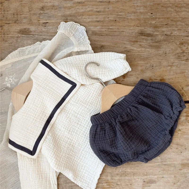 Navy-Inspired Cotton Shirt & Bloomer Set