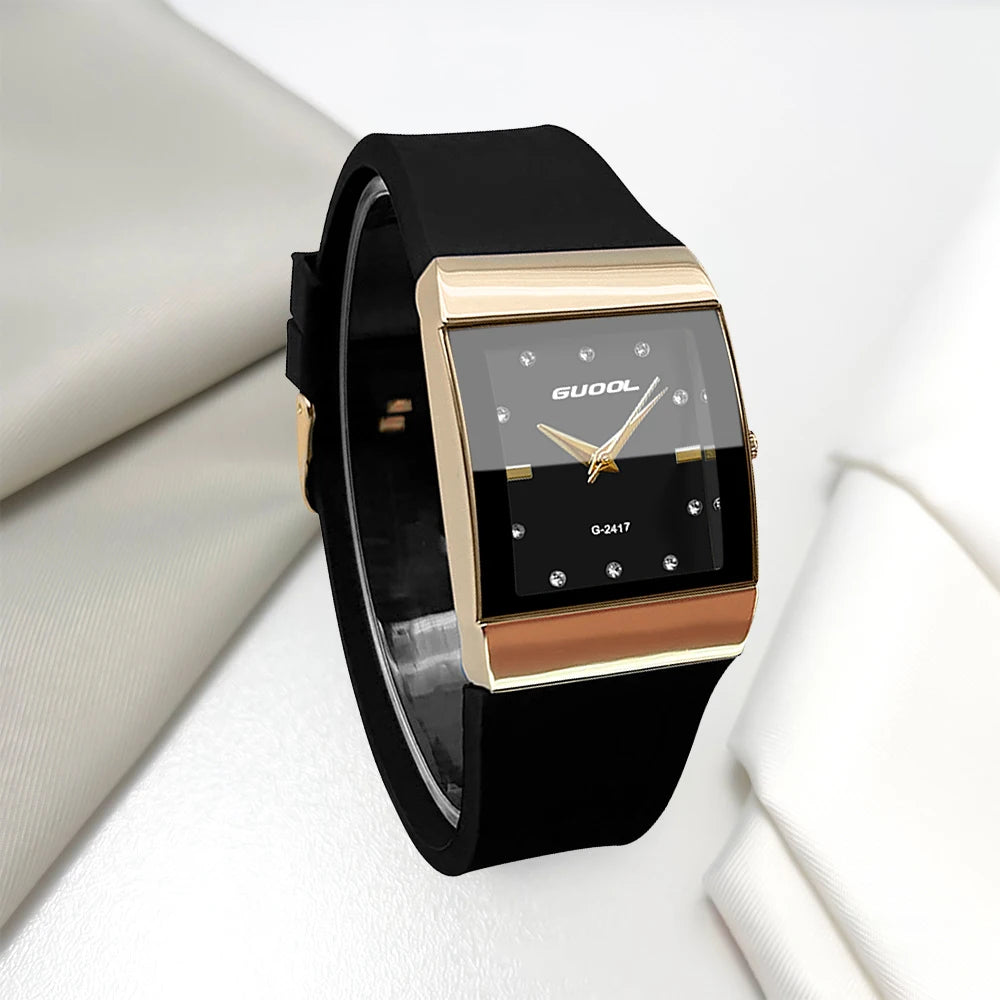 Square Dial Rubber-Strap Quartz Watch