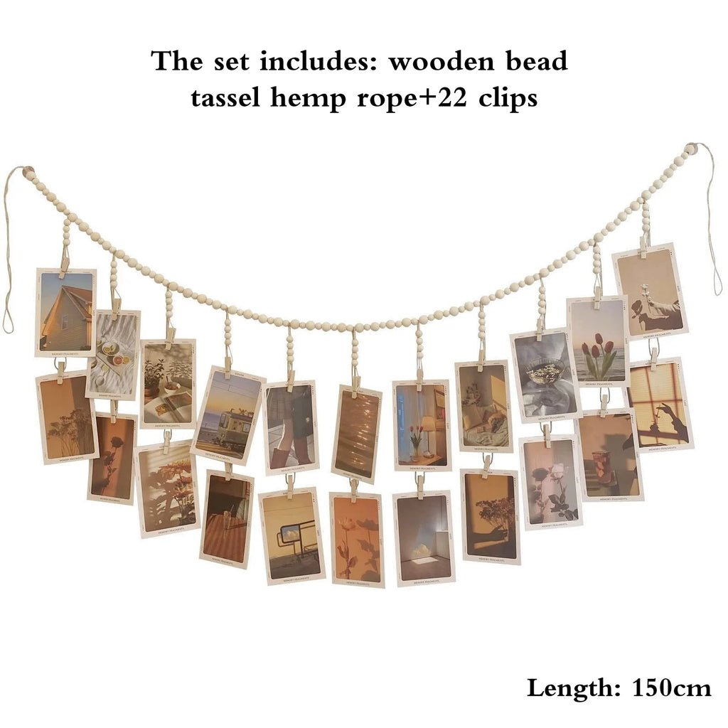 Wooden-Bead Hanging Photo Display
