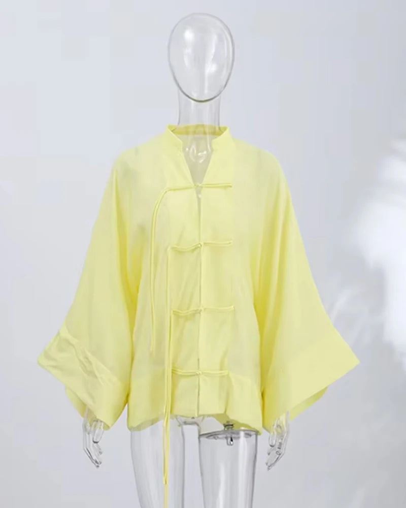 Knot-Detail Draped Summer Shirt