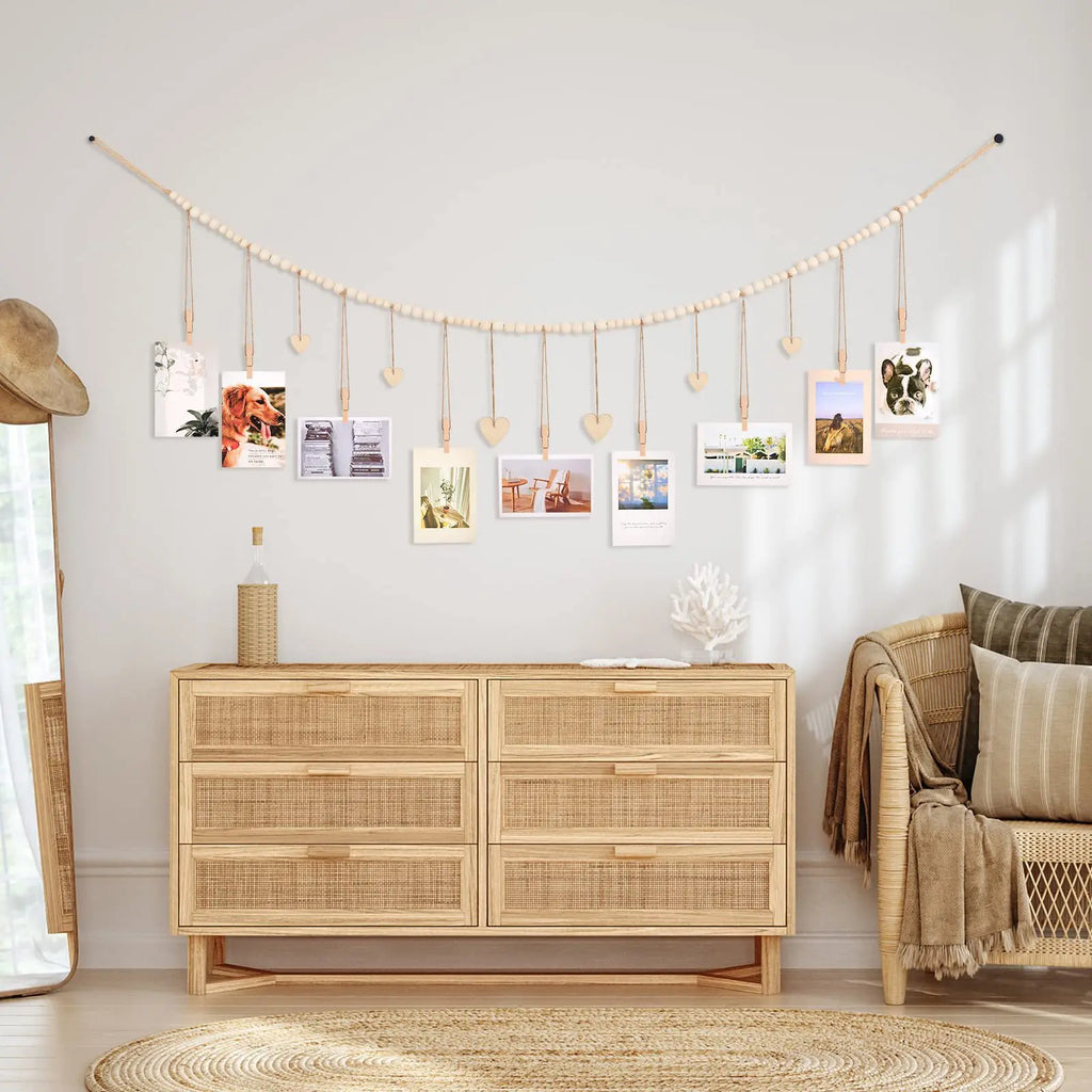 Wooden-Bead Hanging Photo Display