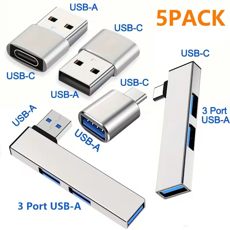 Five-Piece USB Adapter and Hub Set