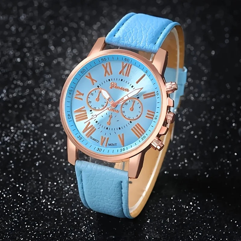 Roman Dial Watch & Jewelry Set