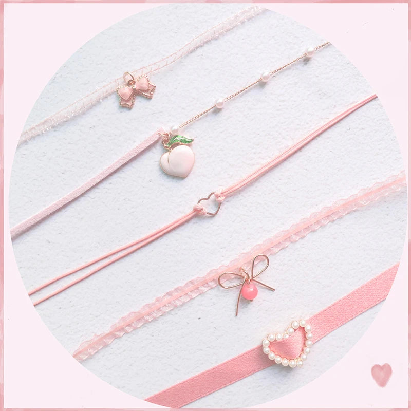 Pink Lace Charm Choker
