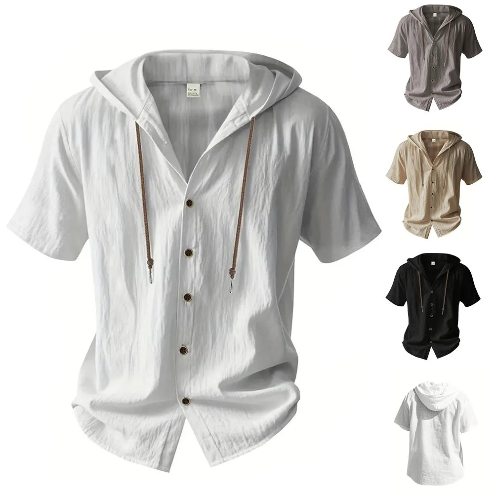 Cotton-Linen Hooded Summer Shirt