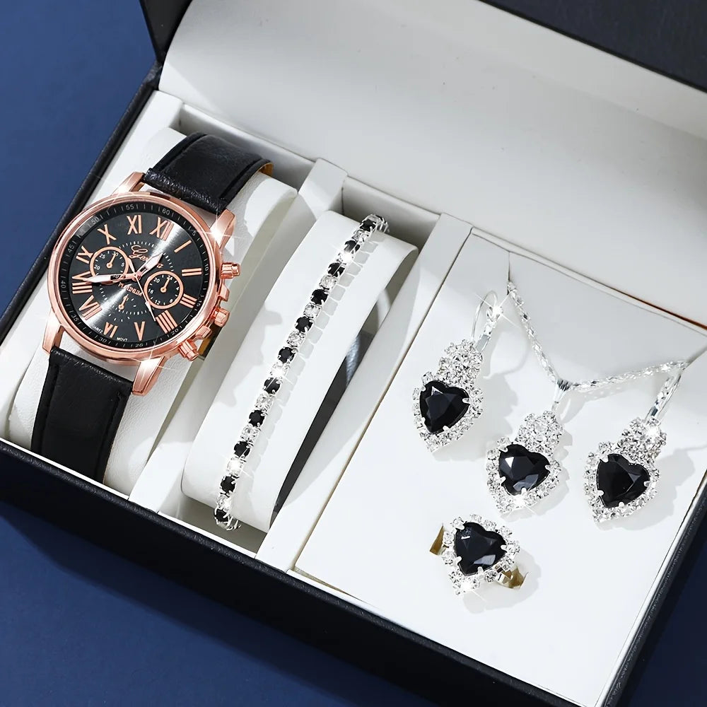 Roman Dial Watch & Jewelry Set