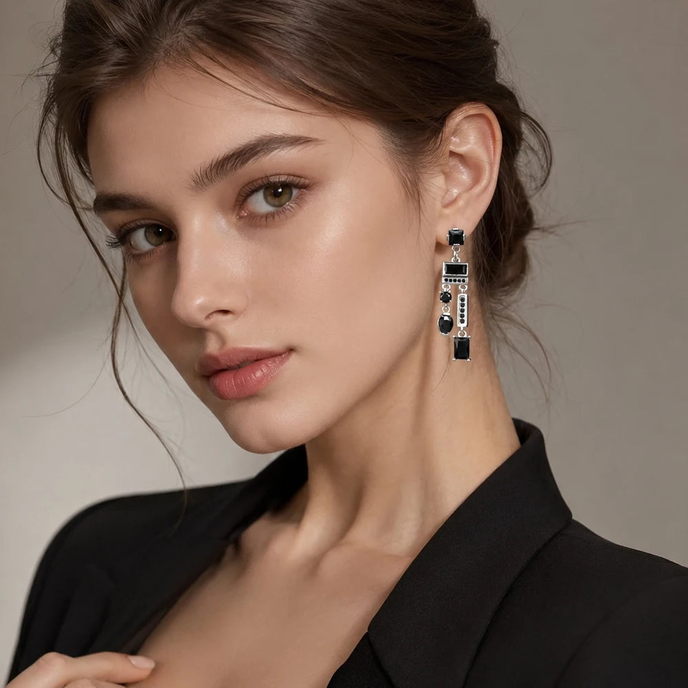 Black Mixed-Shape Drop Earrings