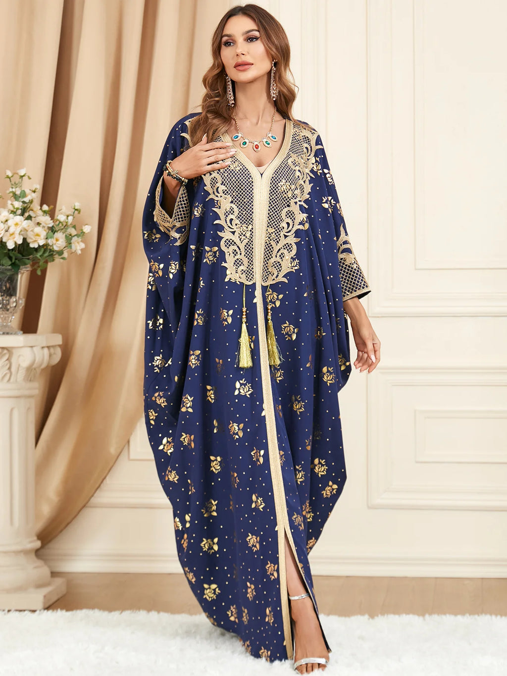 Tassel-Detail Batwing Maxi Dress