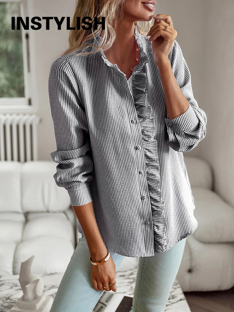 Ruched Stand-Neck Blouse