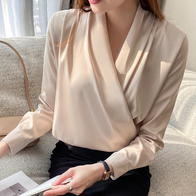 Cross-Neck Draped Blouse