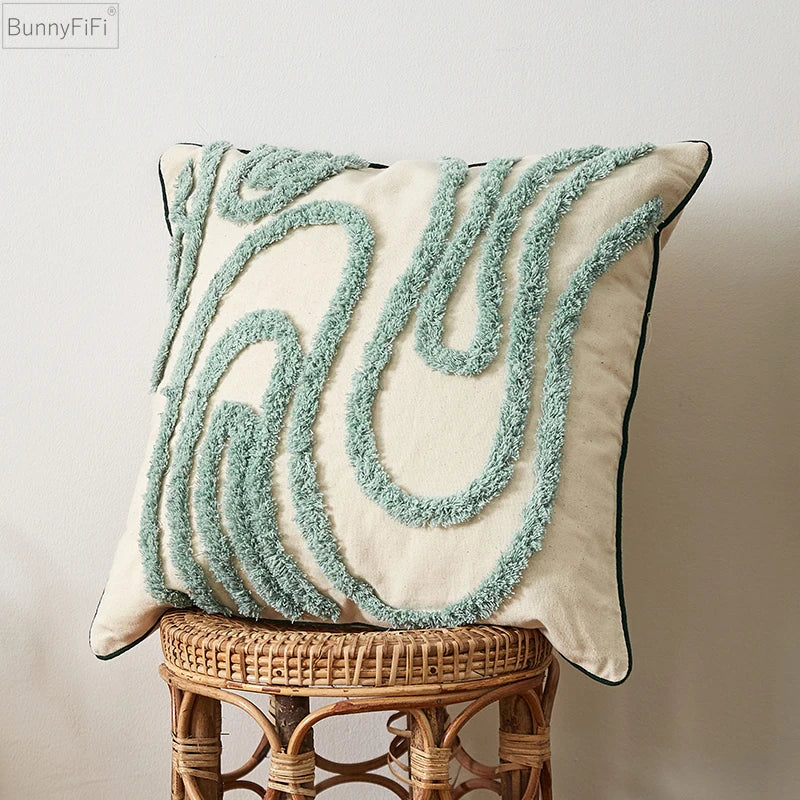 Blue Tufted Geometric Cushion Cover