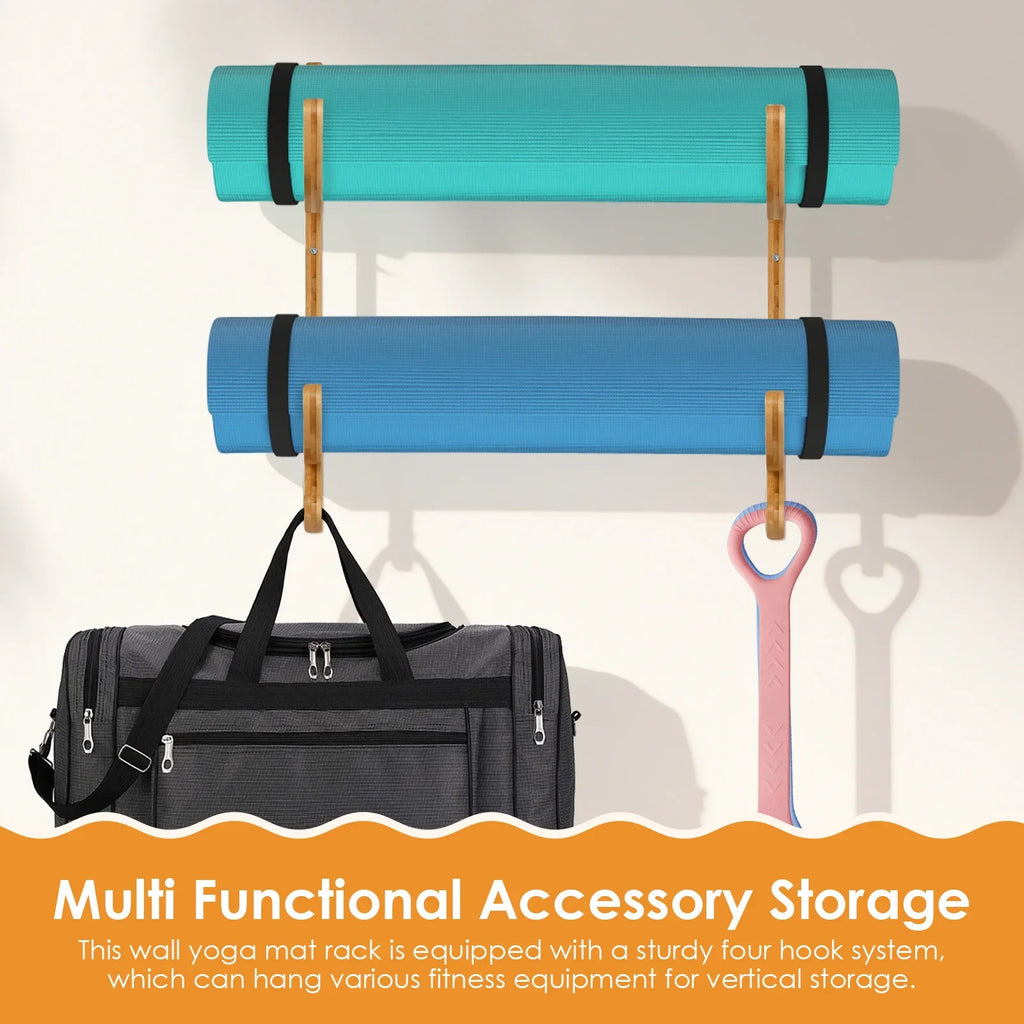 Wooden Yoga Mat Wall Rack Pair