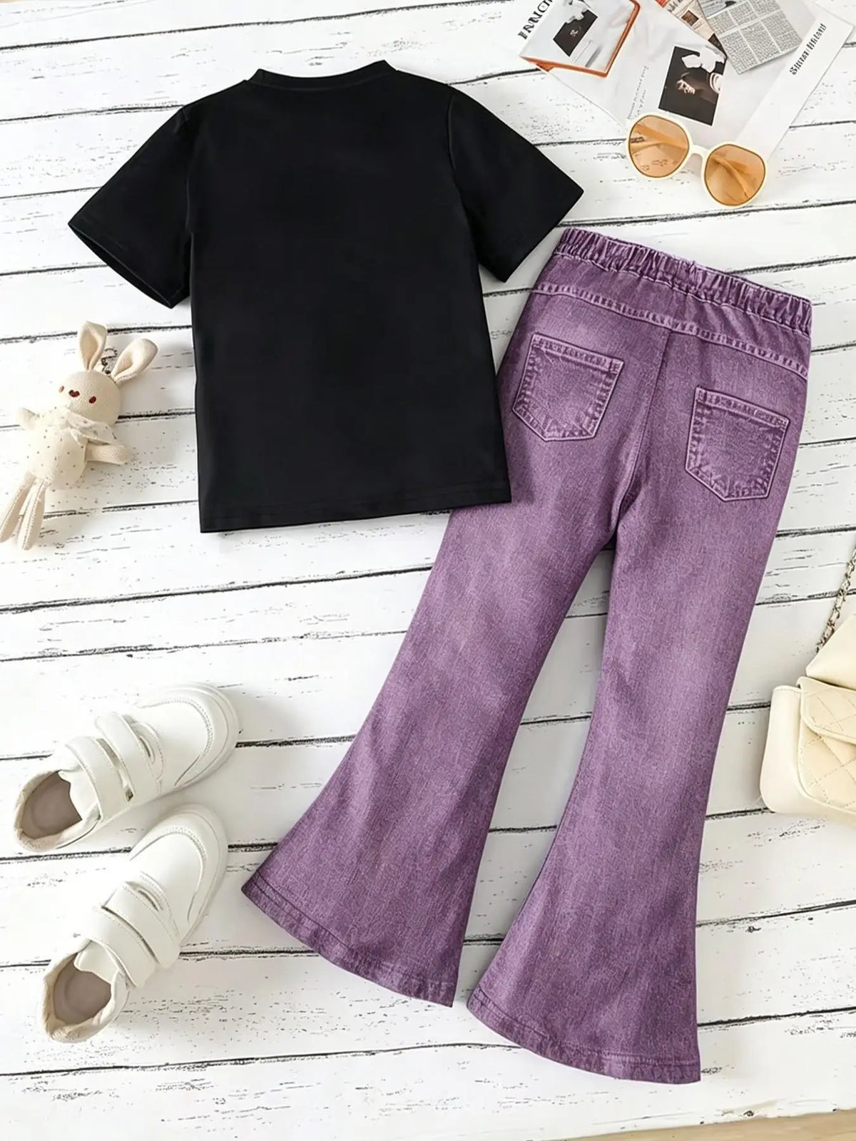 Smiley Top & Purple Flared Pants Set