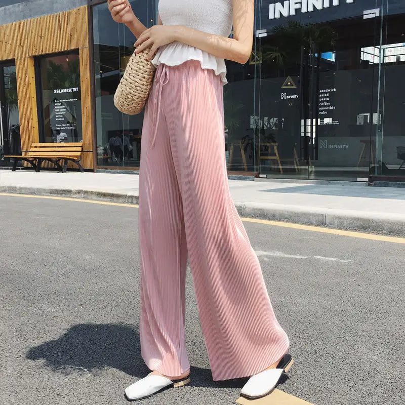 Pleated Wide-Leg Summer Trousers
