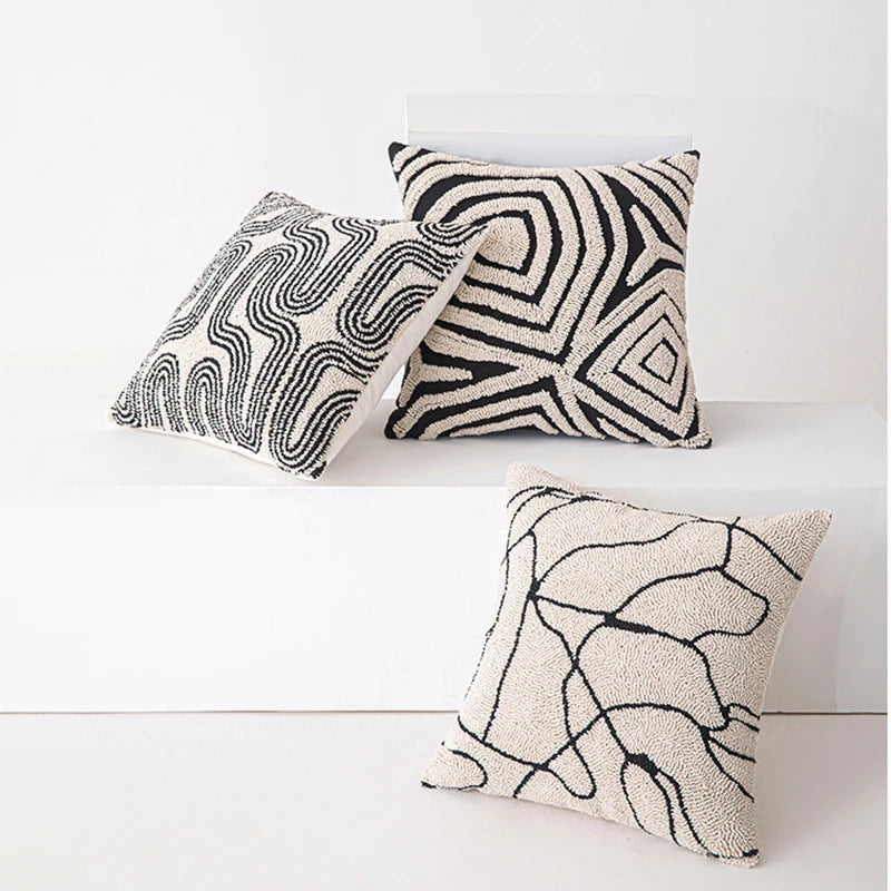 Abstract Embroidered Cushion Cover