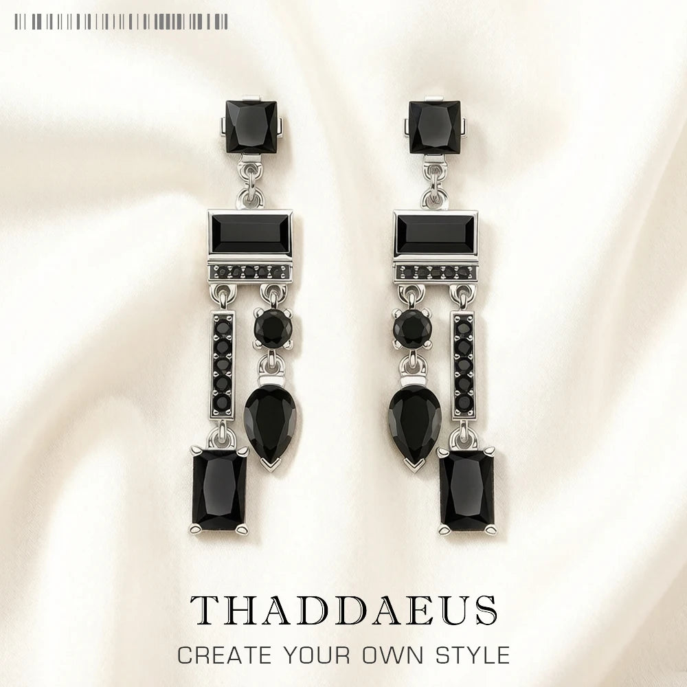 Black Mixed-Shape Drop Earrings