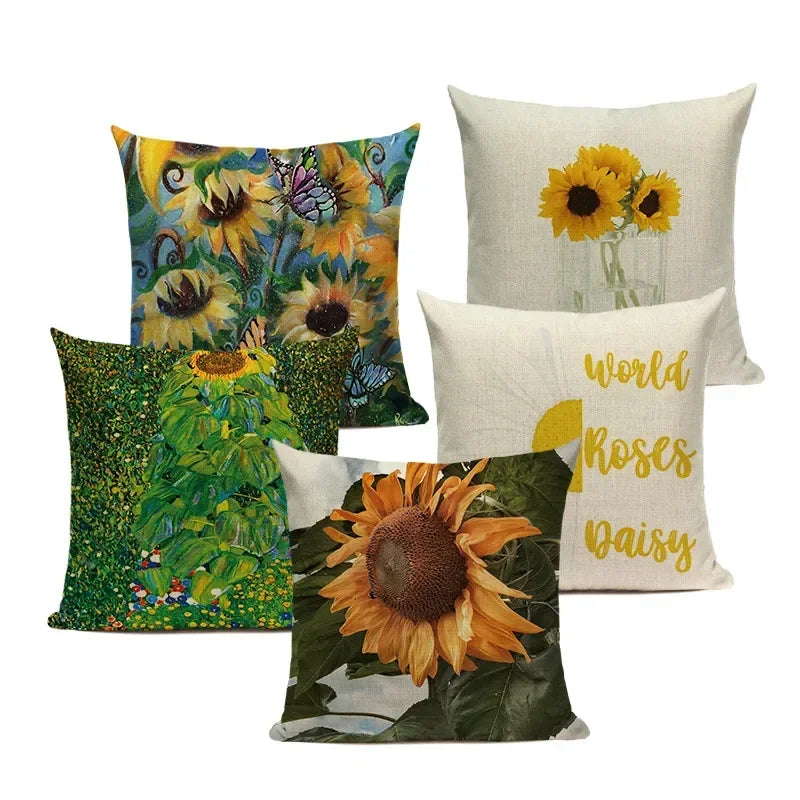 Sunflower Print Cushion Cover
