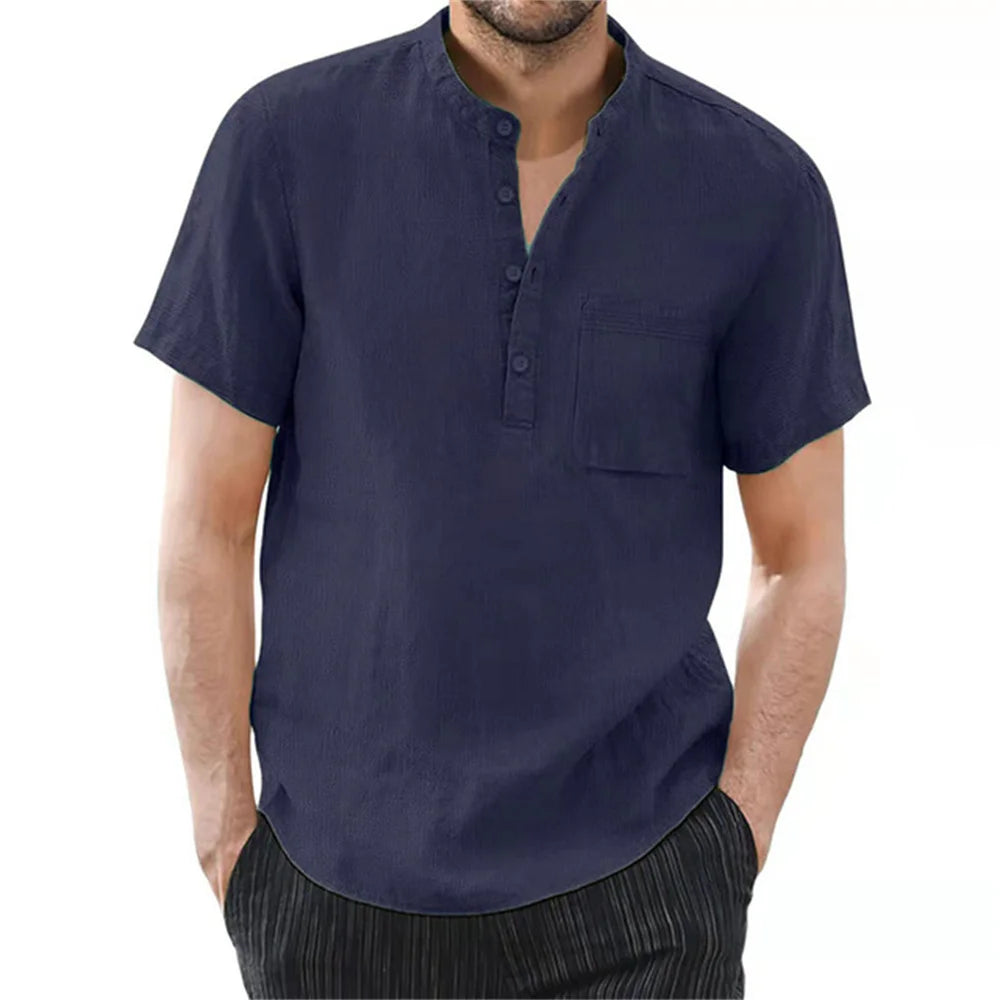 Cotton-Linen Short-Sleeve Henley