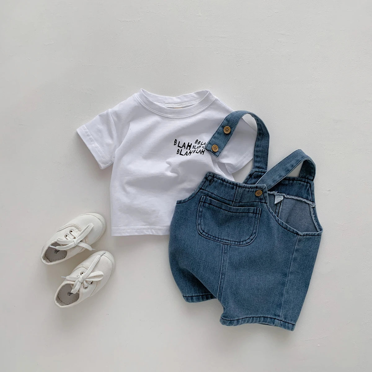 Baby T-Shirt & Denim-Style Dungaree Set