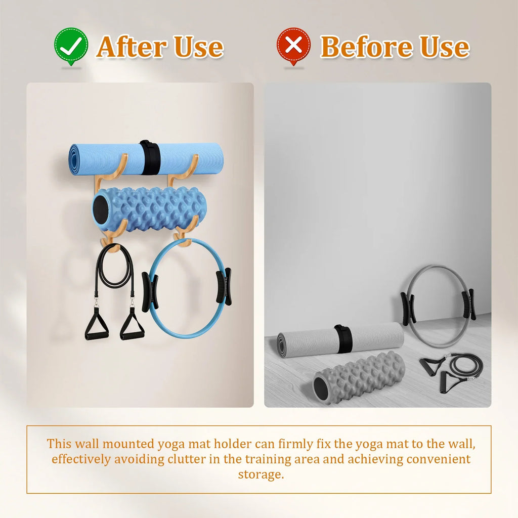 Wooden Yoga Mat Wall Rack Pair