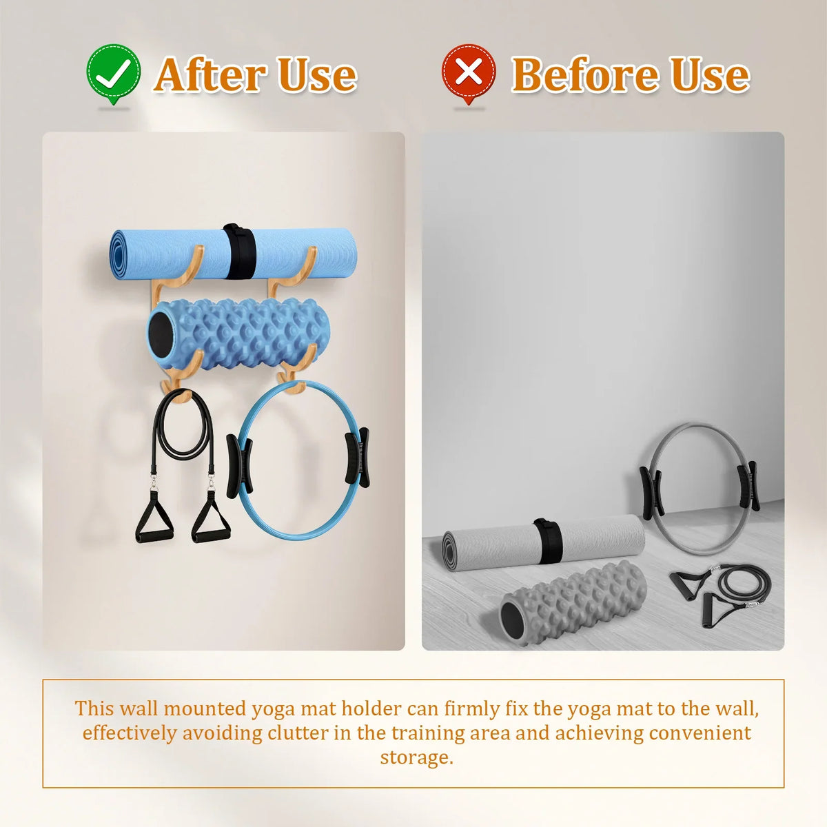 Wooden Yoga Mat Wall Rack Pair