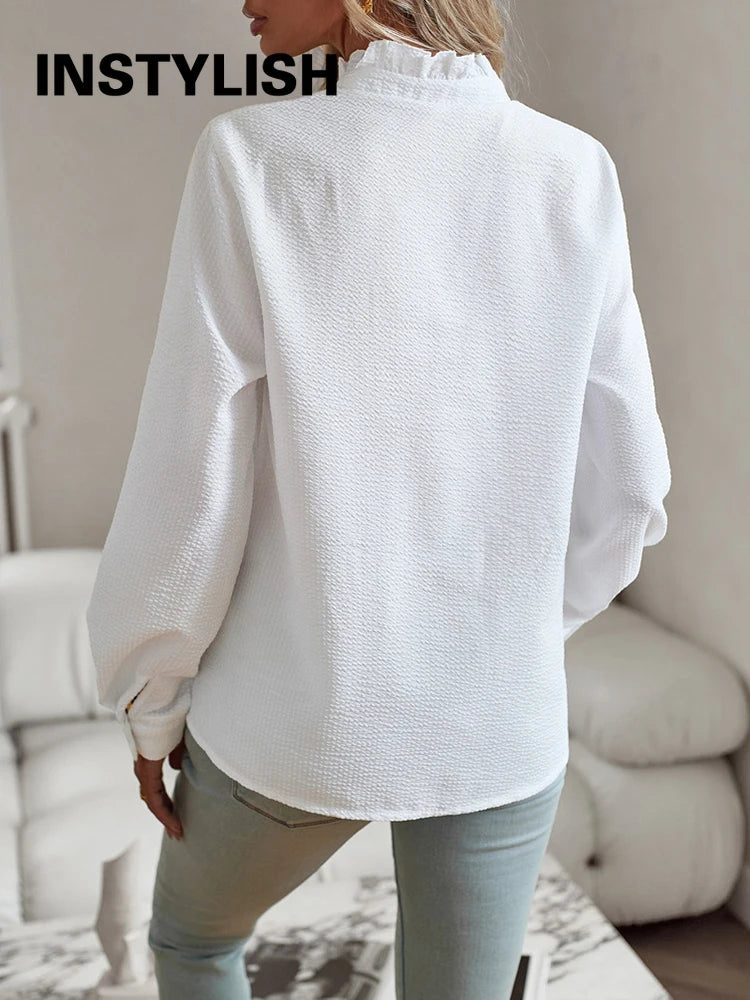 Ruched Stand-Neck Blouse
